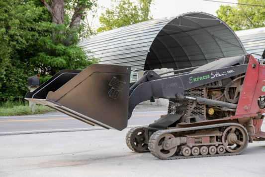 Express Steel Snow/Mulch Bucket | SKU ES-TDSMB-0048 | Width 48" | Hydraulic Flow 9–15 GPM | For Mini Skid Steers