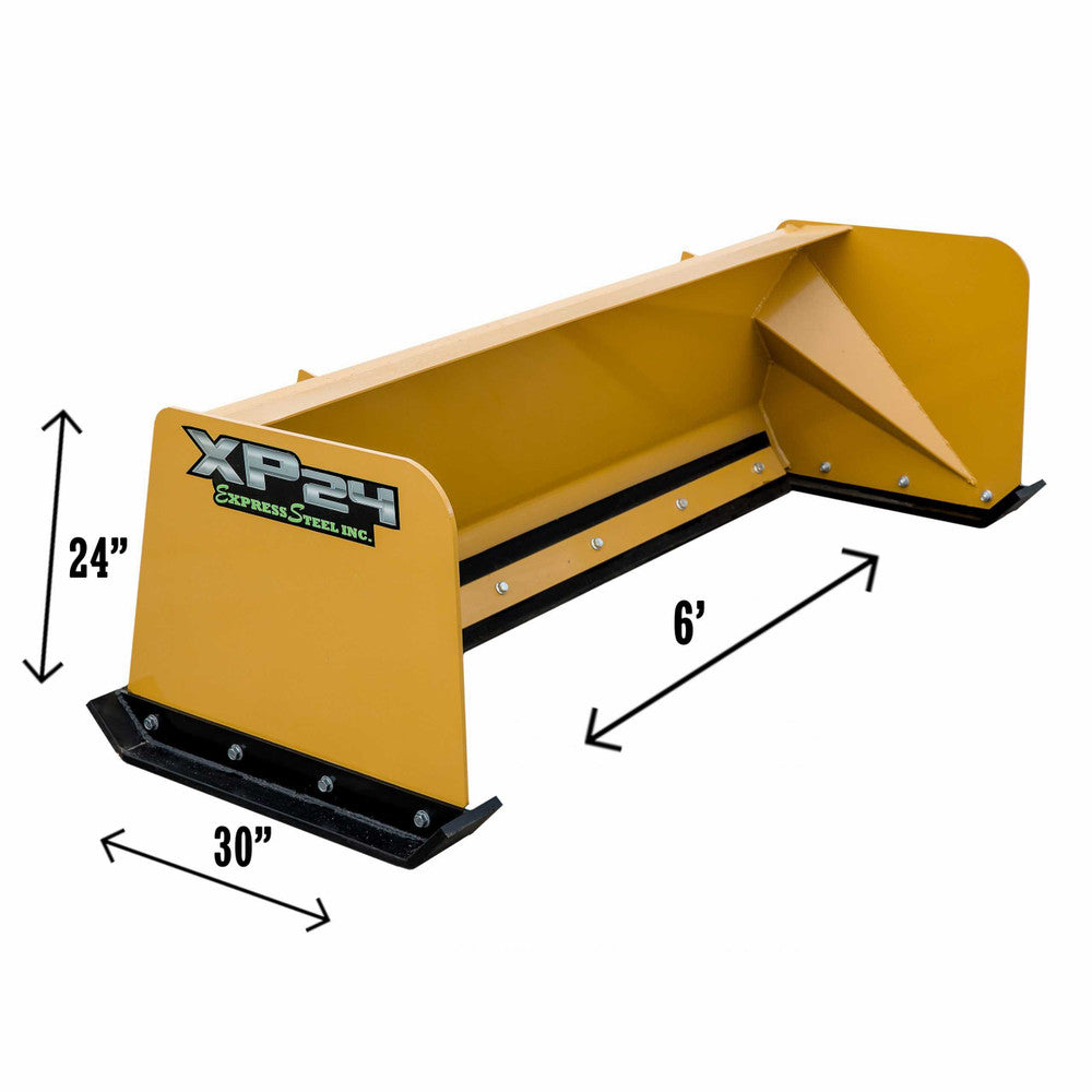 Express Steel | Snow Pusher | Model 6′ XP24 | SKU ES92406 | Width 72" | Hydraulic Flow 20–35 GPM | Horsepower 25+ HP | For  Mini & Full Size Skid Steers, Tractors & Loaders