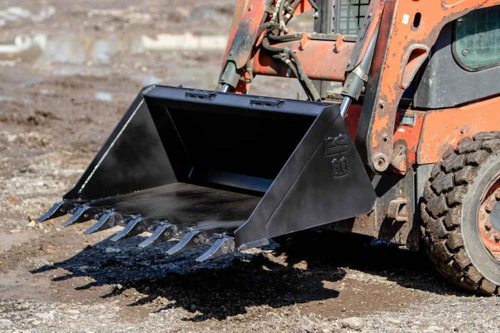 Express Steel | Standard Tooth Bucket | SKU ES-STTB-0060 | Width 60" | Hydraulic Flow 0 To 25 GPM | For Skid Steers