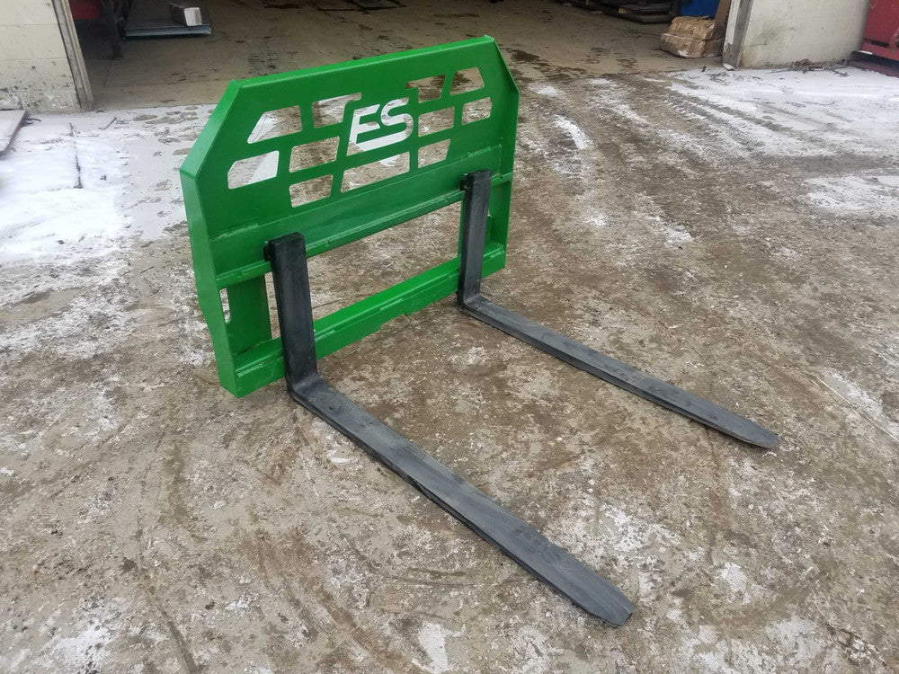 Express Steel Pallet Forks | SKU ES60210 | Fork Length 36"–48" | Frame Width 45.5" | John Deere Quick Attach | Horsepower 25–60 HP | For Compact Tractors