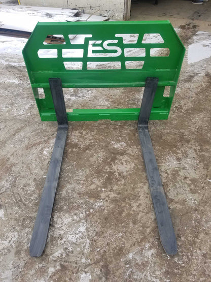 Express Steel Pallet Forks | SKU ES60210 | Fork Length 36"–48" | Frame Width 45.5" | John Deere Quick Attach | Horsepower 25–60 HP | For Compact Tractors