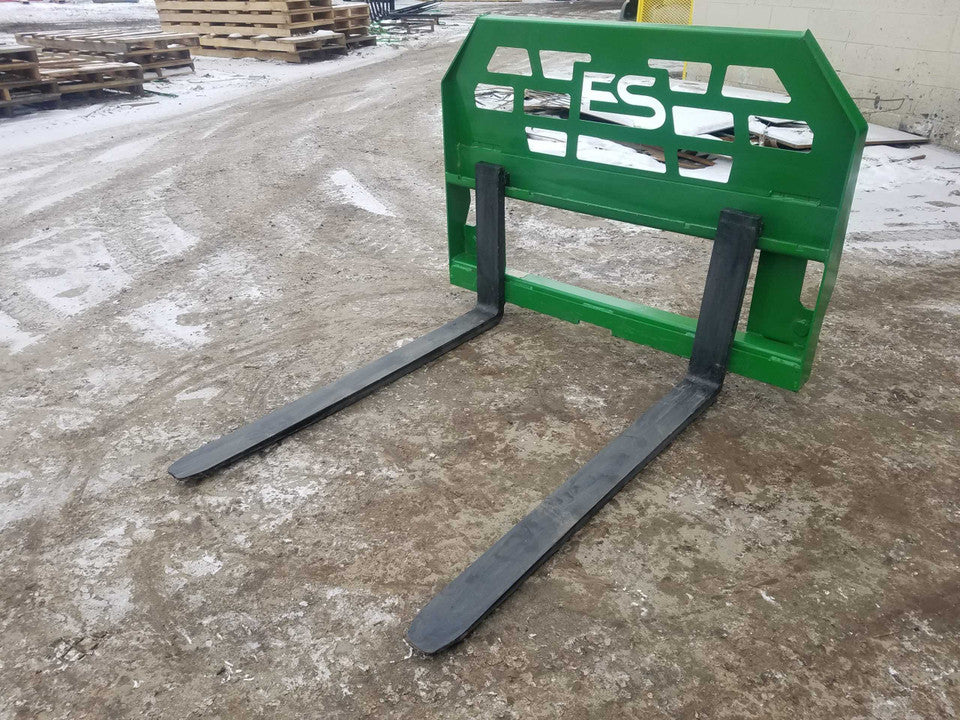 Express Steel Pallet Forks | SKU ES60210 | Fork Length 36"–48" | Frame Width 45.5" | John Deere Quick Attach | Horsepower 25–60 HP | For Compact Tractors