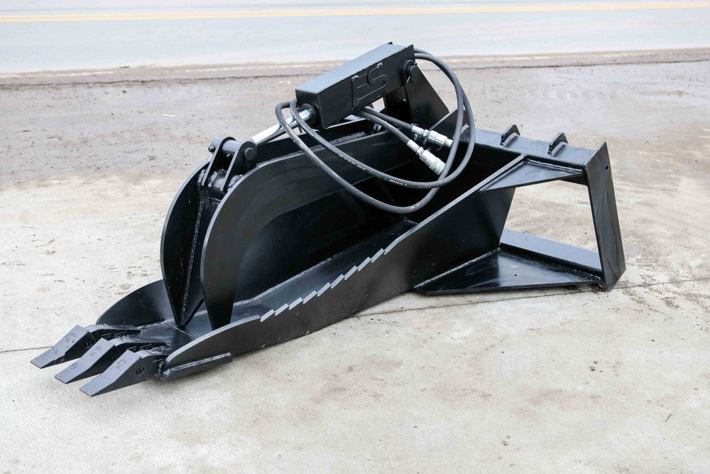 Express Steel | Heavy-Duty Stump Bucket Grapple | SKU ES-HDSBG-0000 | Cutting Edge 1" x 8" | Width 62" | Hydraulic Flow 15 To 25 GPM | For Skid Steers