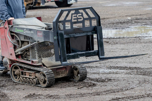 Express Steel Toro Dingo Pallet Forks | SKU ES60410 | Fork Length 36"–48" | Frame Width 36" | Hydraulic Flow 8–15 GPM | For Mini Skid Steers