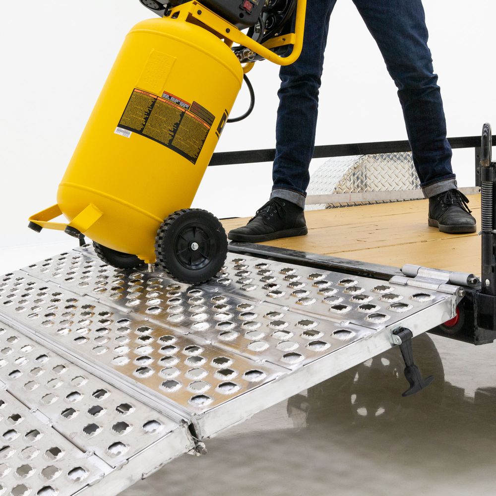 Heavy Duty Ramps Bi-Fold Landscaping Trailer Ramps | Model F05-69-048-HINGE | Size 48" L x 69" W | Capacity 5,000 lb. Per Axle | Horsepower 23 HP | For Trailers