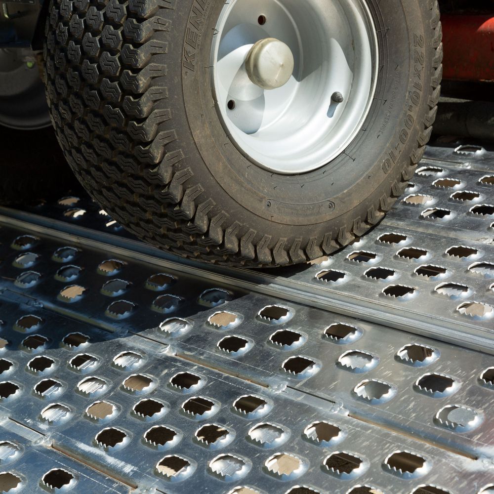 Heavy Duty Ramps Bi-Fold Landscaping Trailer Ramp | Model F05-79-048-HINGE | Size 48" L x 79" W | Capacity 5,000 lb Per Axle | Horsepower 23 HP | For Landscaping & Trailers