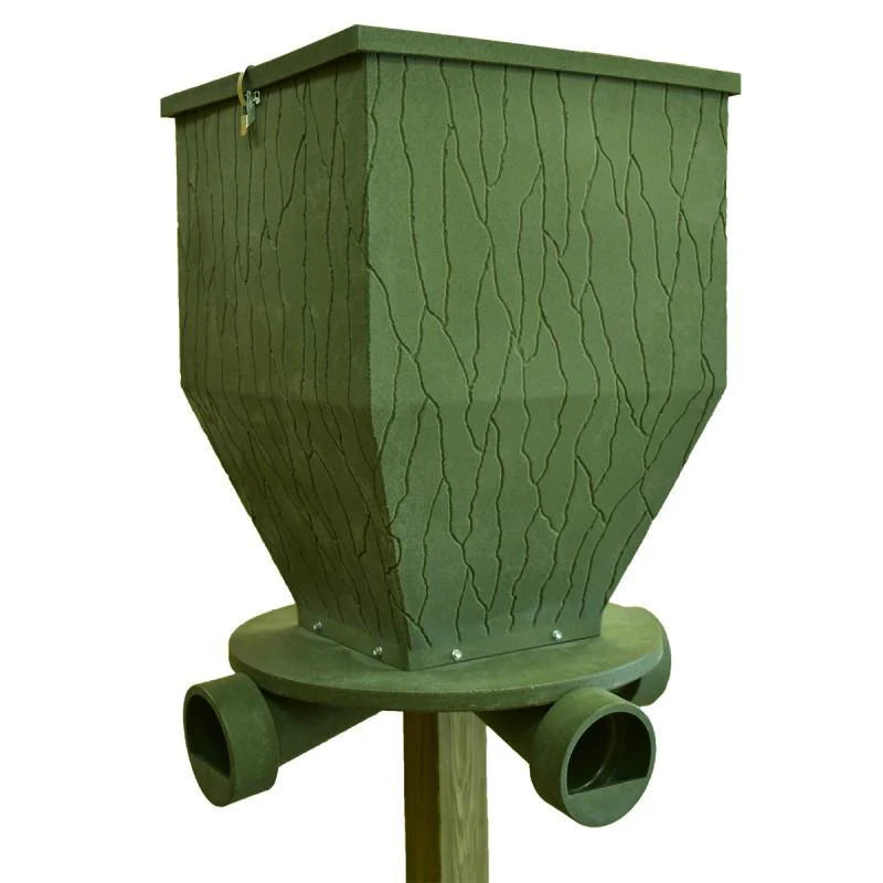 Bank Outdoors FeedBank 300 Gravity Deer Feeder | Model FB300 | Capacity 300‑Gallon | 4 Ports | For Universal 4×4 Mount