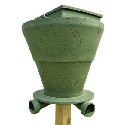 EGC Traps Feedbank 600 Gravity Deer Feeder | FB600 | Capacity 600 lbs | 4 Ports | Tree & 6×6 Post Mount | For Banks Outdoors