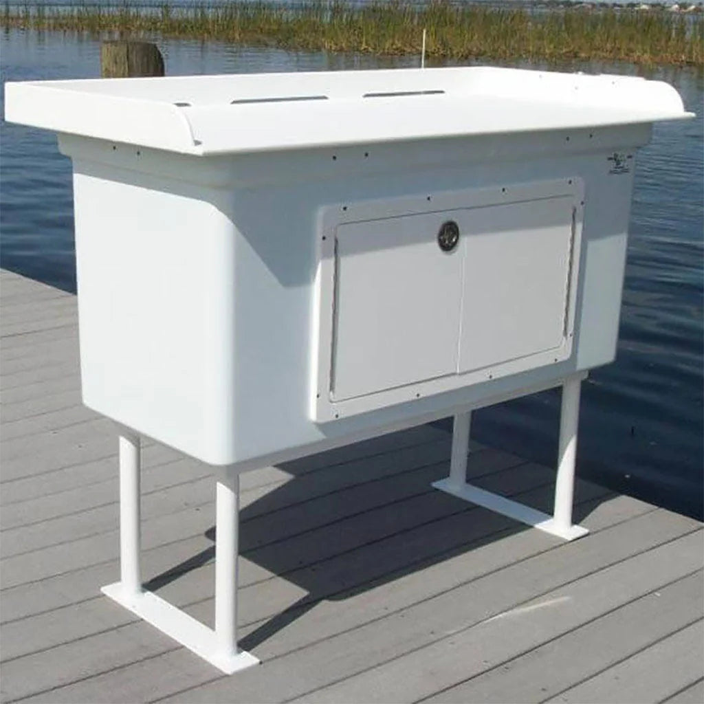 CM Marine Cabinet Fillet Table | Model FCS‑CAB‑FLIP | Size 54" x 32" | Lift‑Top Storage System | Universal Dock & Seawall Mount