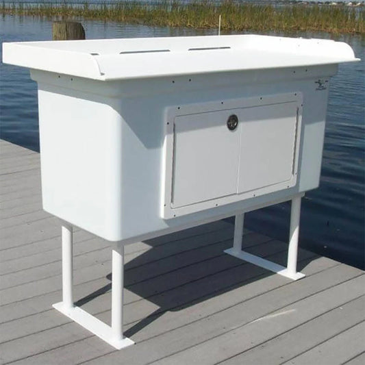 CM Marine Cabinet Fillet Table | Model FCS‑CAB‑FLIP | Size 54" x 32" | Lift‑Top Storage System | Universal Dock & Seawall Mount