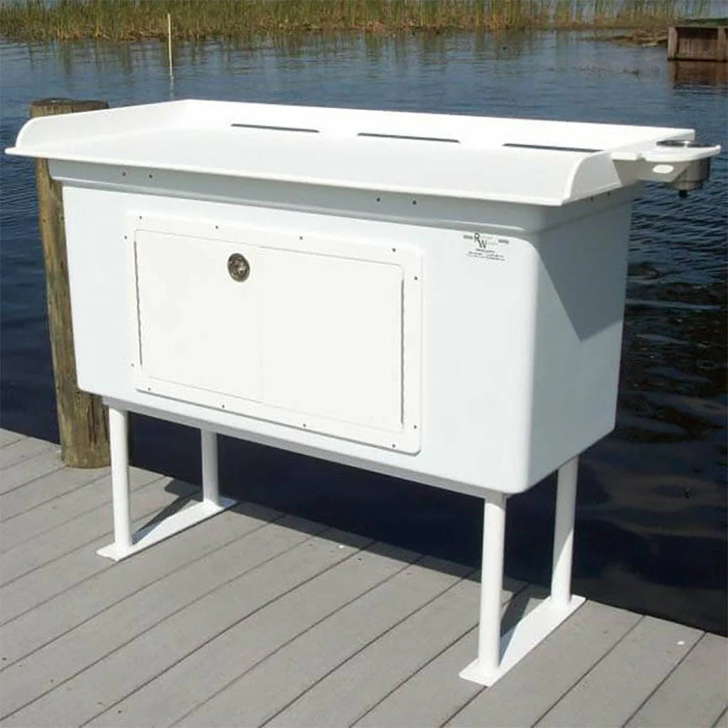 CM Marine Cabinet Fillet Table | Model FCS‑CAB‑FLIP | Size 54" x 32" | Lift‑Top Storage System | Universal Dock & Seawall Mount