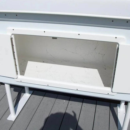 CM Marine Cabinet Fillet Table | Model FCS‑CAB‑FLIP | Size 54" x 32" | Lift‑Top Storage System | Universal Dock & Seawall Mount