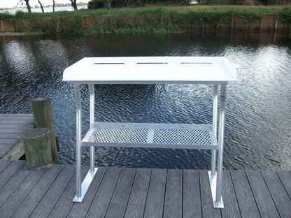RIO MARINE CUSTOMS | Fish Cleaning Table | Dock Mount with Shelf | Model FCS50-4 | 50" W x 23" D | Starboard Surface | Universal Dock