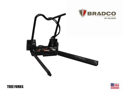 Paladin Bradco Tree Forks With Hose Kit | Max Ball 44" | Capacity 3,000 lbs | Oil Flow Range 6–10 GPM | For Skid Steer