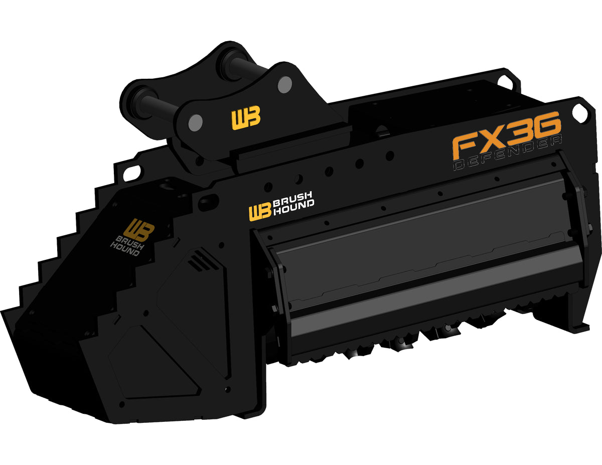Werk-Brau Brush Hound FX Defender Mulcher | Model FX26, FX36 & FX46 | Width 26–46" | 15–70 GPM | 4–34 Tons | For Excavator