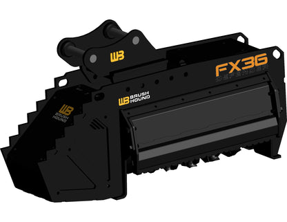 Werk-Brau Brush Hound FX Defender Mulcher | Model FX26, FX36 & FX46 | Width 26–46" | 15–70 GPM | 4–34 Tons | For Excavator