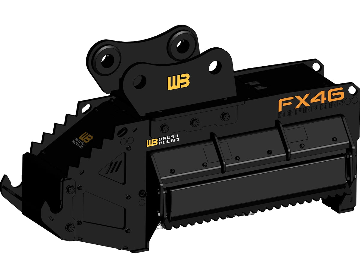 Werk-Brau Brush Hound FX Defender Mulcher | Model FX26, FX36 & FX46 | Width 26–46" | 15–70 GPM | 4–34 Tons | For Excavator