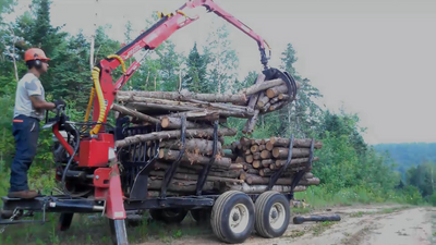 Woody Equipment 10′ Forestry Trailer Model 10-78 HV with Log Loader Model 130-HD / HDT | Pull Type | For Tractor