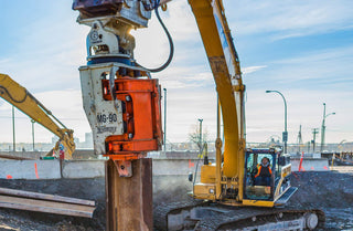 Gilbert Grizzly Multigrip Side-Grip Vibratory Hammer | Model MG-60 & MG-90 | Height 83" & 92" | Machine Size 22-45 Ton | For Excavators
