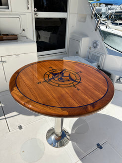 Mariteak 36" Round Table With Marlin/Compass Rose Inlay-High Gloss Finish