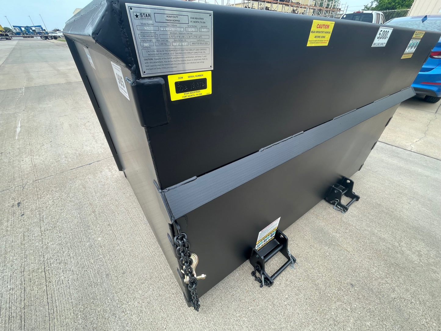 Star Industries Heavy Duty Trash Hopper | Models 1425 & 1430 | Volume 3.7 To 5.0 Cu. Yd. | Capacity 5,000 lb | For Forklift