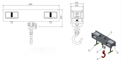 Landy Attachments Crane Jibs (Fixed & Tilt) | Capacity 5500–9900 lb | Short & Long Reach | 8-30 GPM | 2-5 Tons | For Forklifts, Skid Steers & Excavators