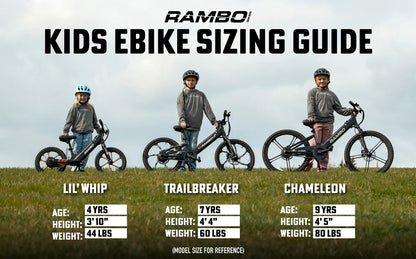 Rambo | E-Bike | Model Trailbreaker 3.0 | 250W Hub Motor | 24V 10.5Ah Integrated Battery | Up to 15 Mile Range | Top Speed 17 MPH | For Ages 5–10