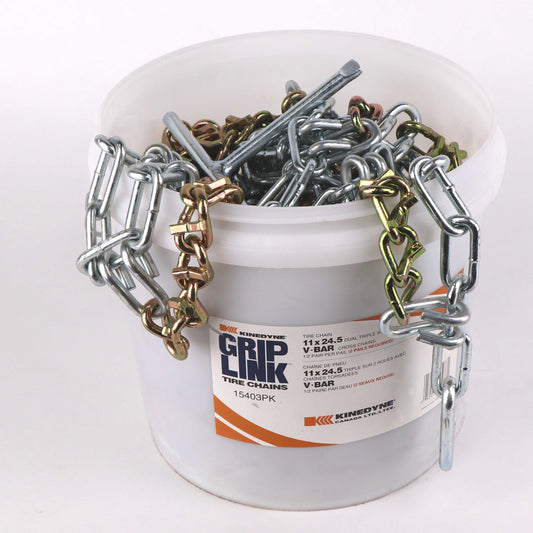 Kinedyne Grip Link Tire Chains | Model 15403PK | Tire Size 11 x 24.5 | Dual-Triple V-Bar Traction | For Heavy-Duty Truck Drive Tires in Snow & Ice Conditions
