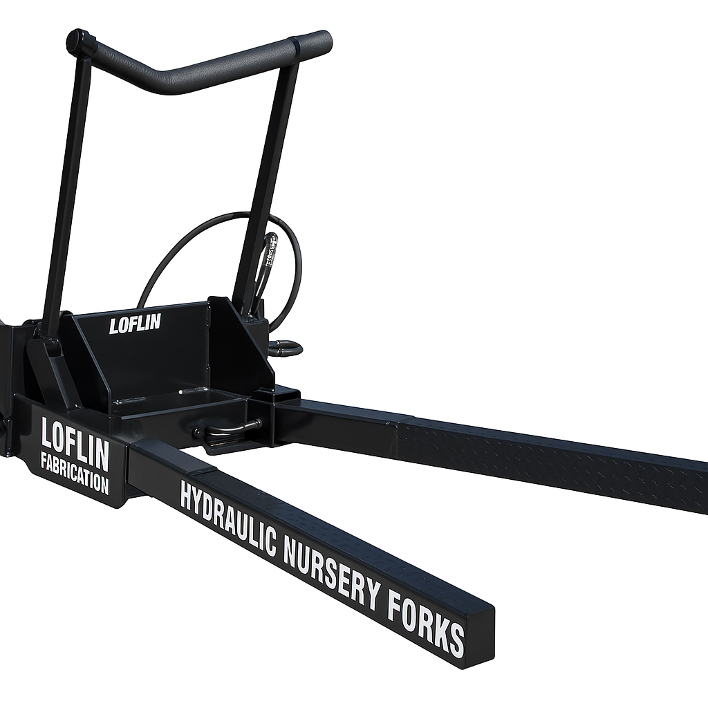 Loflin Fabrication | Hydraulic Nursery Forks | 60" Forks | Hydraulic Slide | For Skid Steer