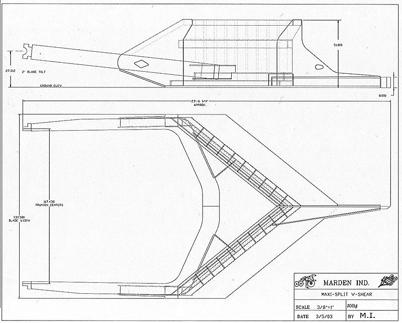 Marden Industries V-Shears & V-Blades | 30–60 GPM | 250–300 HP | For D6–D8 Cat C-Frame Dozers