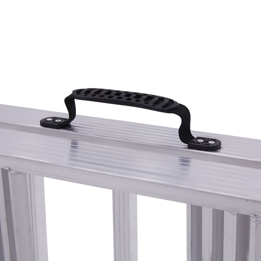 Black Widow Motorcycle Loading Ramp with Steps | Model MC-STEPRAMP-1737 | Width 6' 10.25" Bi-Fold | Ramp Capacity 750 lb. | Step Capacity 400 lb. | For Truck & Trailer