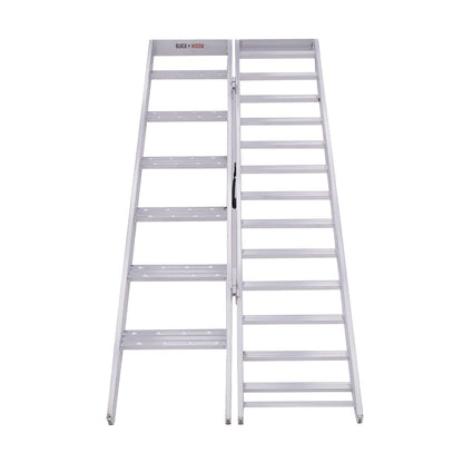 Black Widow Motorcycle Loading Ramp with Steps | Model MC-STEPRAMP-1737 | Width 6' 10.25" Bi-Fold | Ramp Capacity 750 lb. | Step Capacity 400 lb. | For Truck & Trailer