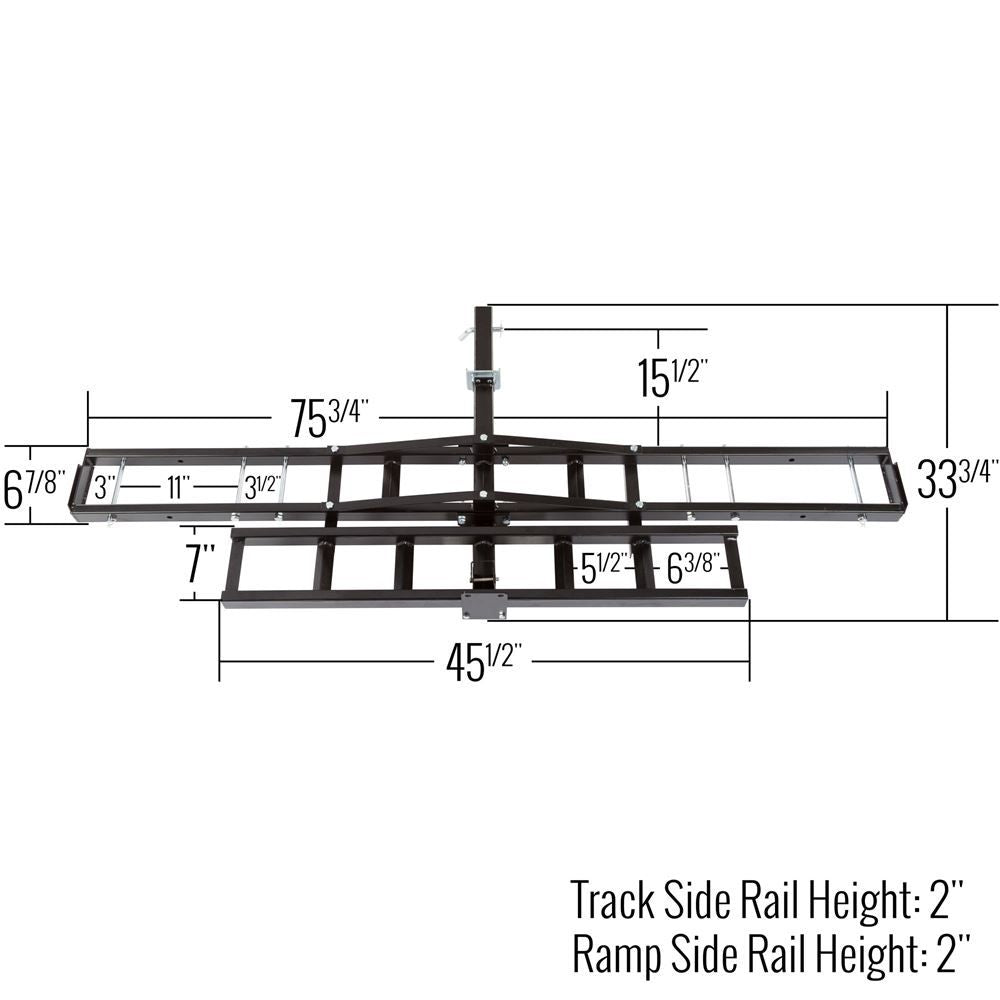 Black Widow Motorcycle Hitch Carrier Non-Folding | Model MCC-500-F | Track Width 6.9" | Capacity 500 lb | Fits Class III & IV 2" Hitches