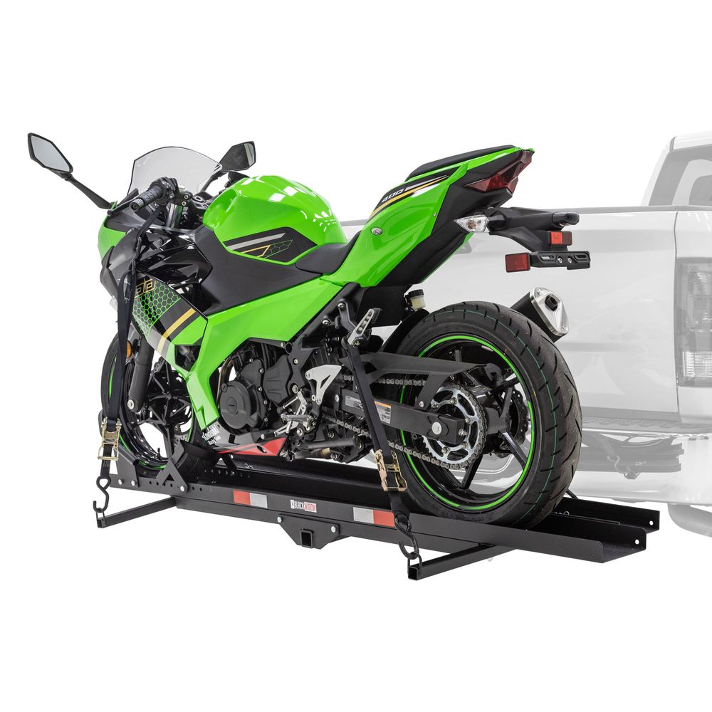 Black Widow Heavy Duty Motorcycle Carrier | Model MCC-600 | Track Size 79" x 7.75" | Capacity 600 lb | For Class III & IV Hitches