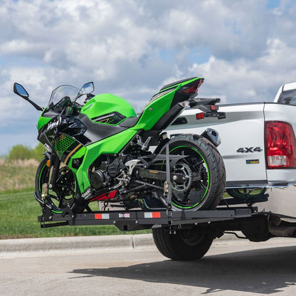 Black Widow Heavy Duty Motorcycle Carrier | Model MCC-600 | Track Size 79" x 7.75" | Capacity 600 lb | For Class III & IV Hitches