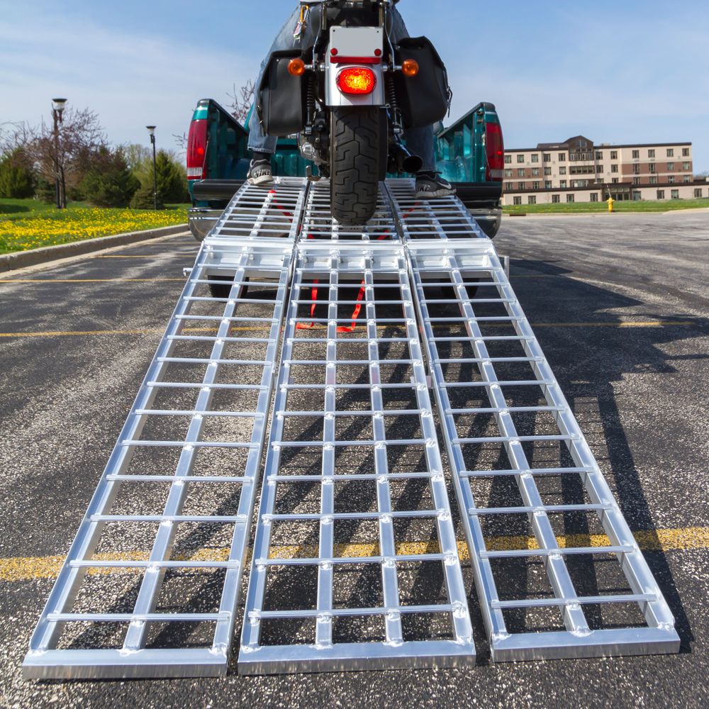 Black Widow 3-Piece Arched Folding Motorcycle Ramp | Models MF-10838 & MF-12038 | Size 38" Wide | Capacity 1,500 lb | For Street, Cruiser & Touring Motorcycles