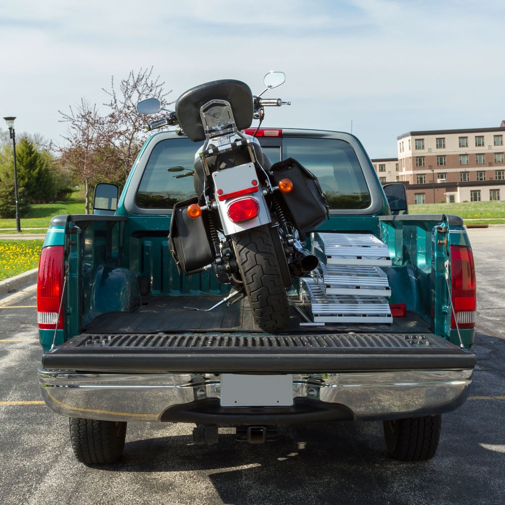 Black Widow 3-Piece Arched Folding Motorcycle Ramp | Models MF-10838 & MF-12038 | Size 38" Wide | Capacity 1,500 lb | For Street, Cruiser & Touring Motorcycles