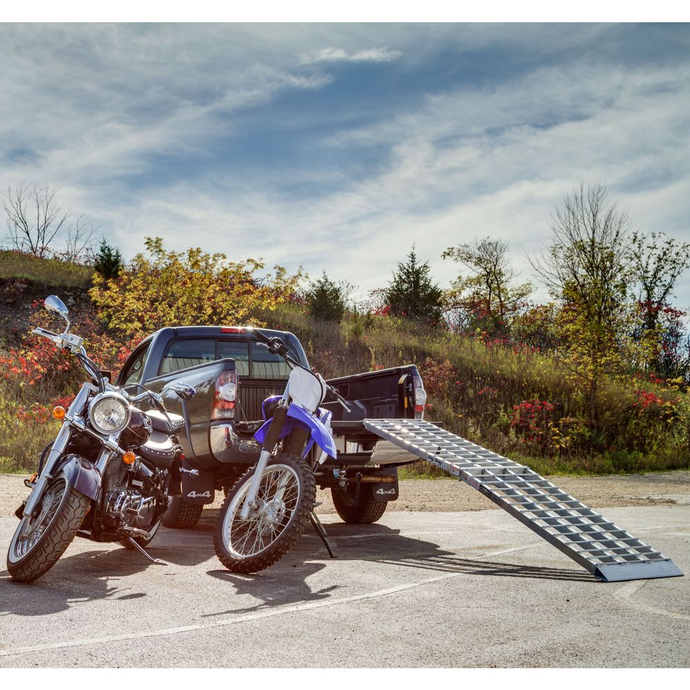 Black Widow Big Boy Extra-Wide Arched Folding Motorcycle Ramp | Models MF1-12019 & MF1-14419| Length 10' & 12' | Capacity 1000 To 1250 lb | Horsepower 4 To 90+ HP | For Trucks & Trailers