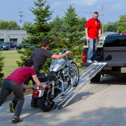 Black Widow Big Boy Extra-Wide Arched Folding Motorcycle Ramp | Models MF1-12019 & MF1-14419| Length 10' & 12' | Capacity 1000 To 1250 lb | Horsepower 4 To 90+ HP | For Trucks & Trailers