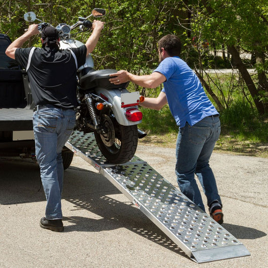 Black Widow Big Boy EZ Rizer™ Arched Folding Motorcycle Ramp | Models MF1-9619-EZ To MF1-14419-EZ | 19" Wide | Capacity Up To 1,500 lb | Horsepower 4 To 90+ HP | For Truck Beds & Trailers