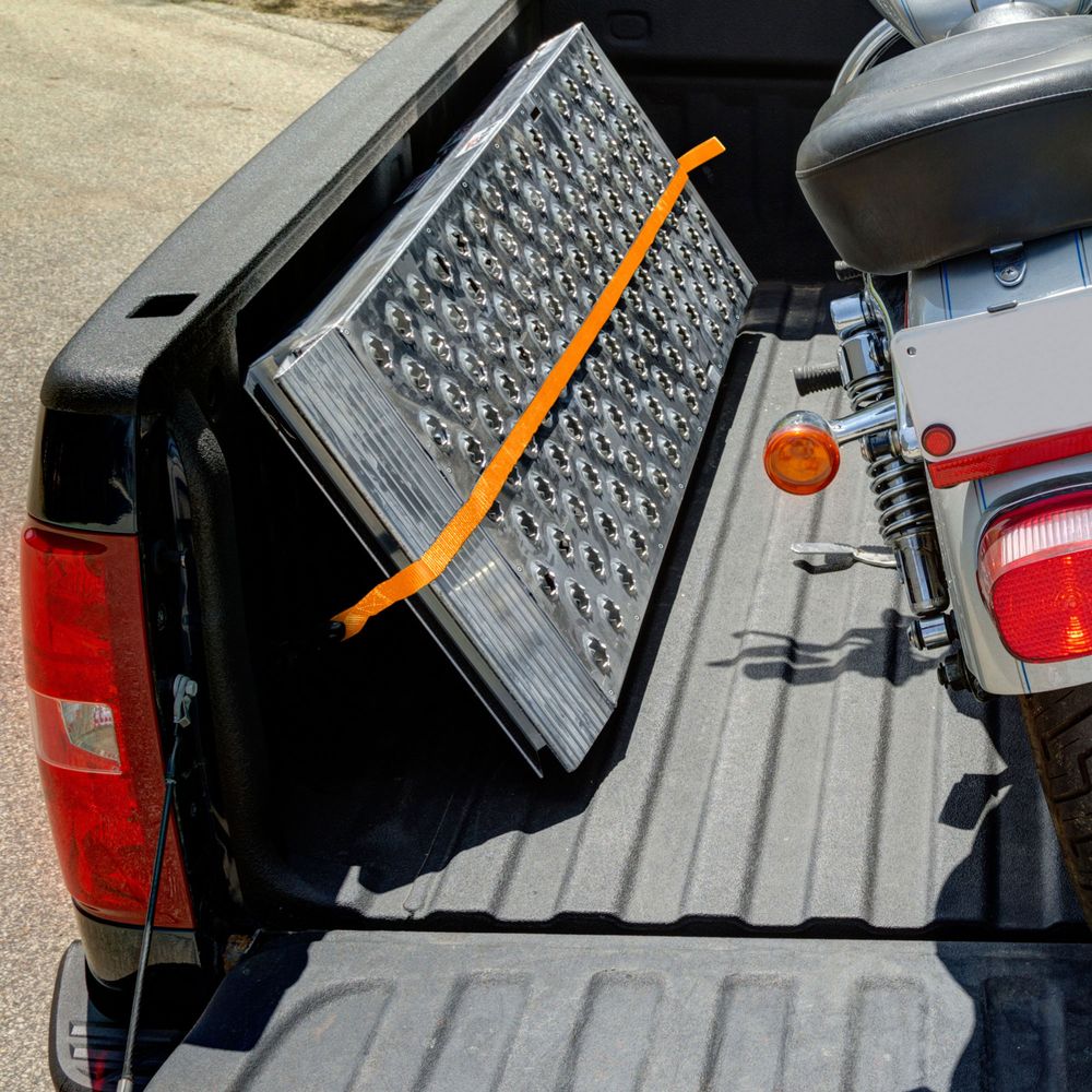 Black Widow Big Boy EZ Rizer™ Arched Folding Motorcycle Ramp | Models MF1-9619-EZ To MF1-14419-EZ | 19" Wide | Capacity Up To 1,500 lb | Horsepower 4 To 90+ HP | For Truck Beds & Trailers