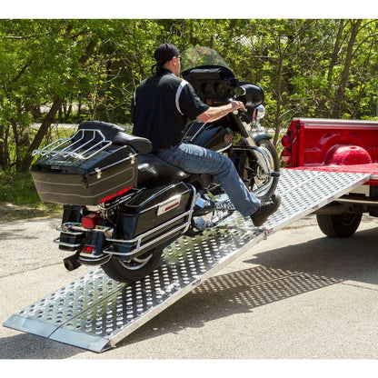Black Widow Big Boy EZ Rizer™ Arched Folding Motorcycle Ramp | Models MF2-9638-EZ To MF2-14438-EZ | Size 8' To 12' x 38" | Capacity 2,000 To 3,000 lb | Horsepower 4 To 90+ HP | For Trucks & Trailers