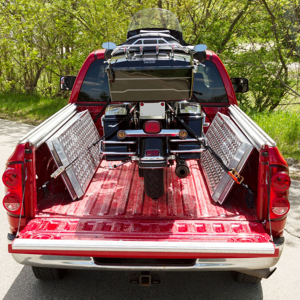 Black Widow Big Boy EZ Rizer™ Arched Folding Motorcycle Ramp | Models MF2-9638-EZ To MF2-14438-EZ | Size 8' To 12' x 38" | Capacity 2,000 To 3,000 lb | Horsepower 4 To 90+ HP | For Trucks & Trailers