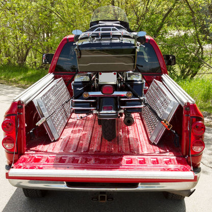 Black Widow Big Boy EZ Rizer™ Arched Folding Motorcycle Ramp | Models MF2-9638-EZ To MF2-14438-EZ | Size 8' To 12' x 38" | Capacity 2,000 To 3,000 lb | Horsepower 4 To 90+ HP | For Trucks & Trailers