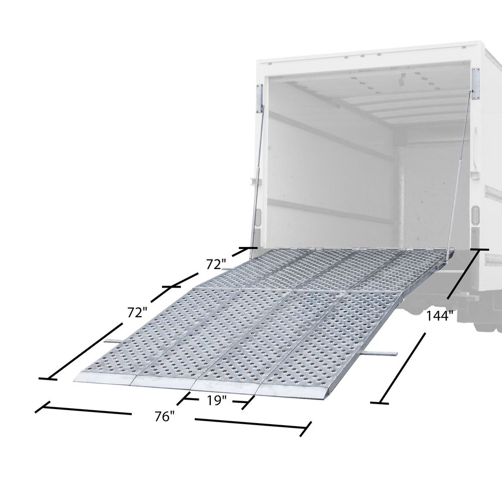 Heavy Duty Ramps Folding Aluminum Four-Ramp System | Model MF4-14476-BT | Size 12' L x 76" W | 3,000 lb. per Axle Capacity | Horsepower 23 HP Equivalent | For Box Trucks