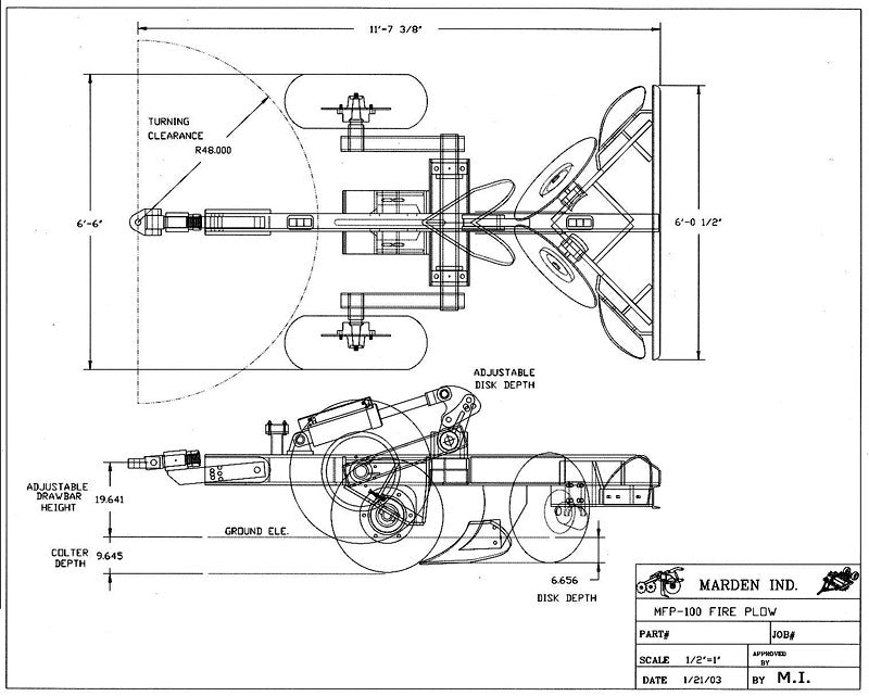Marden Industries Fire Plow | Model MFP 100 | Fire Break 85" | 2-Blade | 250–300 HP | For Tractors