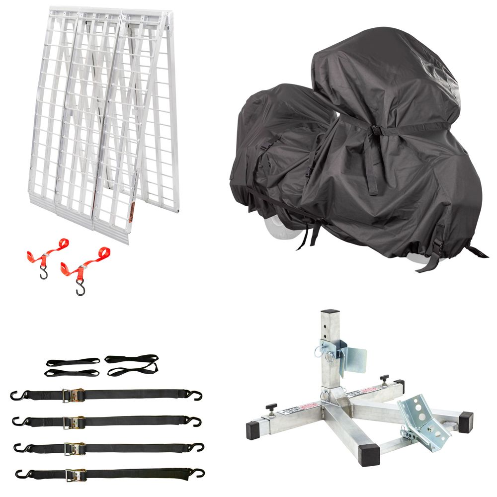 Black Widow Motorcycle Trailer Transport Kit | Models MTK3 & MTK3T | 10' Bi-Fold Ramp 38" Wide | Capacity 1,500 lb | Horsepower 4 To 90+ HP | For Truck & Trailer Motorcycle Transport