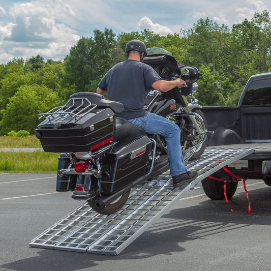 Black Widow Motorcycle Trailer Transport Kit | Models MTK3 & MTK3T | 10' Bi-Fold Ramp 38" Wide | Capacity 1,500 lb | Horsepower 4 To 90+ HP | For Truck & Trailer Motorcycle Transport
