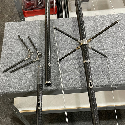 Marsh Tacky Outriggers NEW! “XTS Series” Single Spreader Supported Super Titanium Internally Rigged Carbon Fiber Outriggers (21ft or 23ft sets)