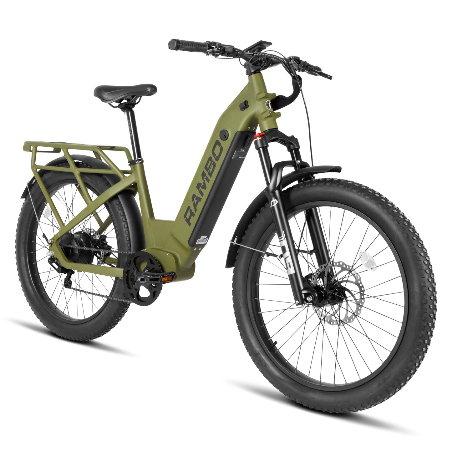 Rambo | E-Bikes | Model Nomad 2.0 | Up to 30 MPH | Up to 38-Mile Range | 1000W Hub Motor | Dual Battery | 48V 15Ah-20Ah LG Battery | For Hunters & Adventurers